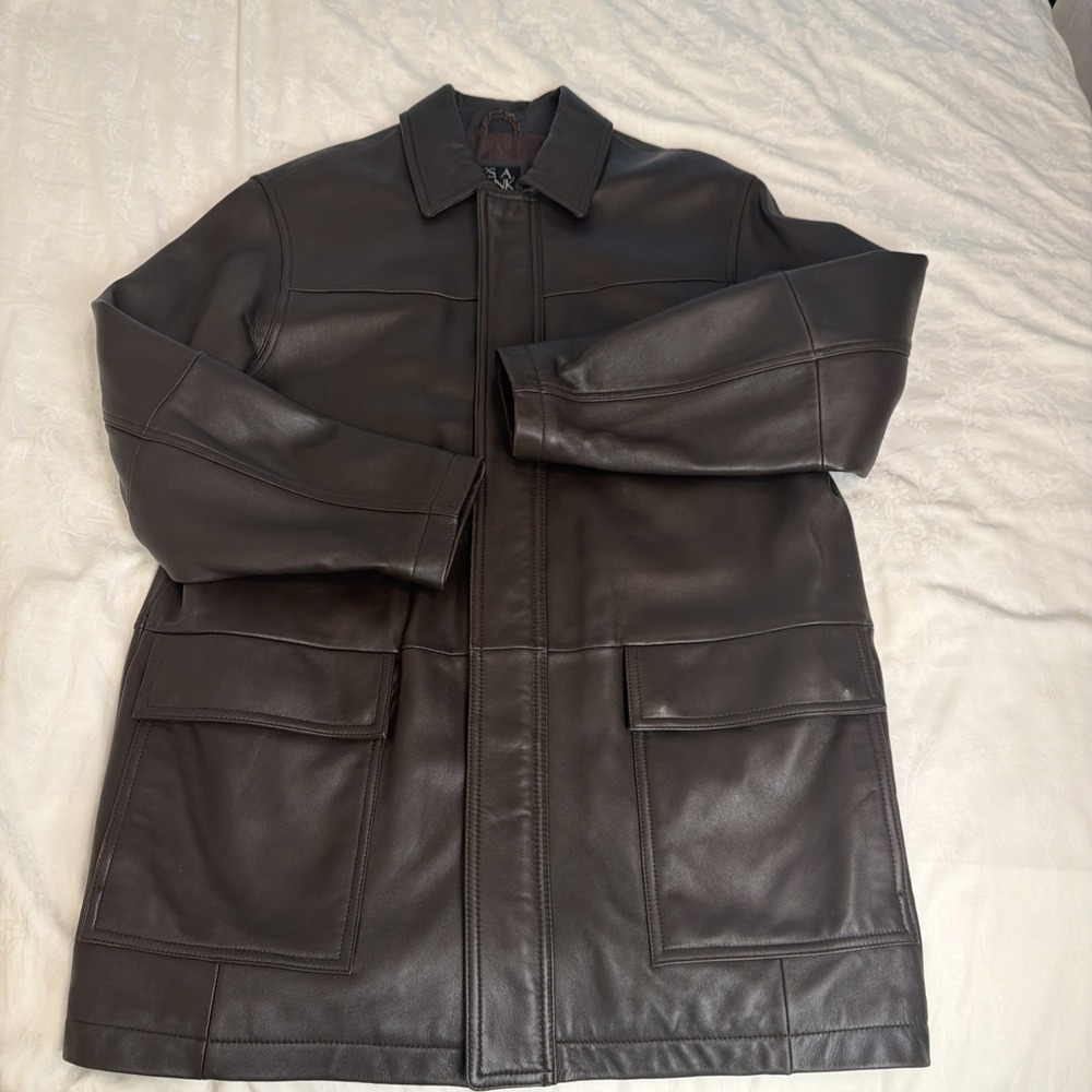 Jos A Bank Men's Brown Leather Jacket Signature Collection Size M  Full Zip